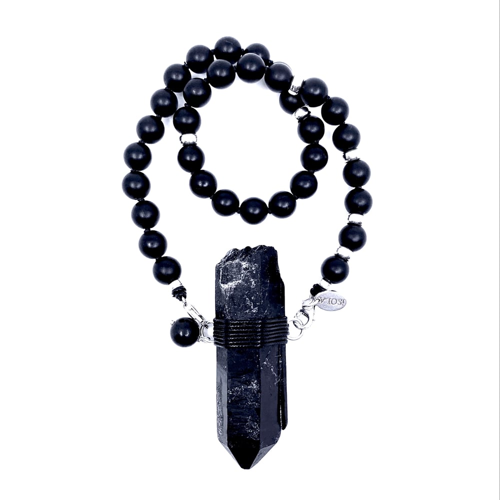 Image of Black Onyx Choker 33 with Black Mongolian Quartz.