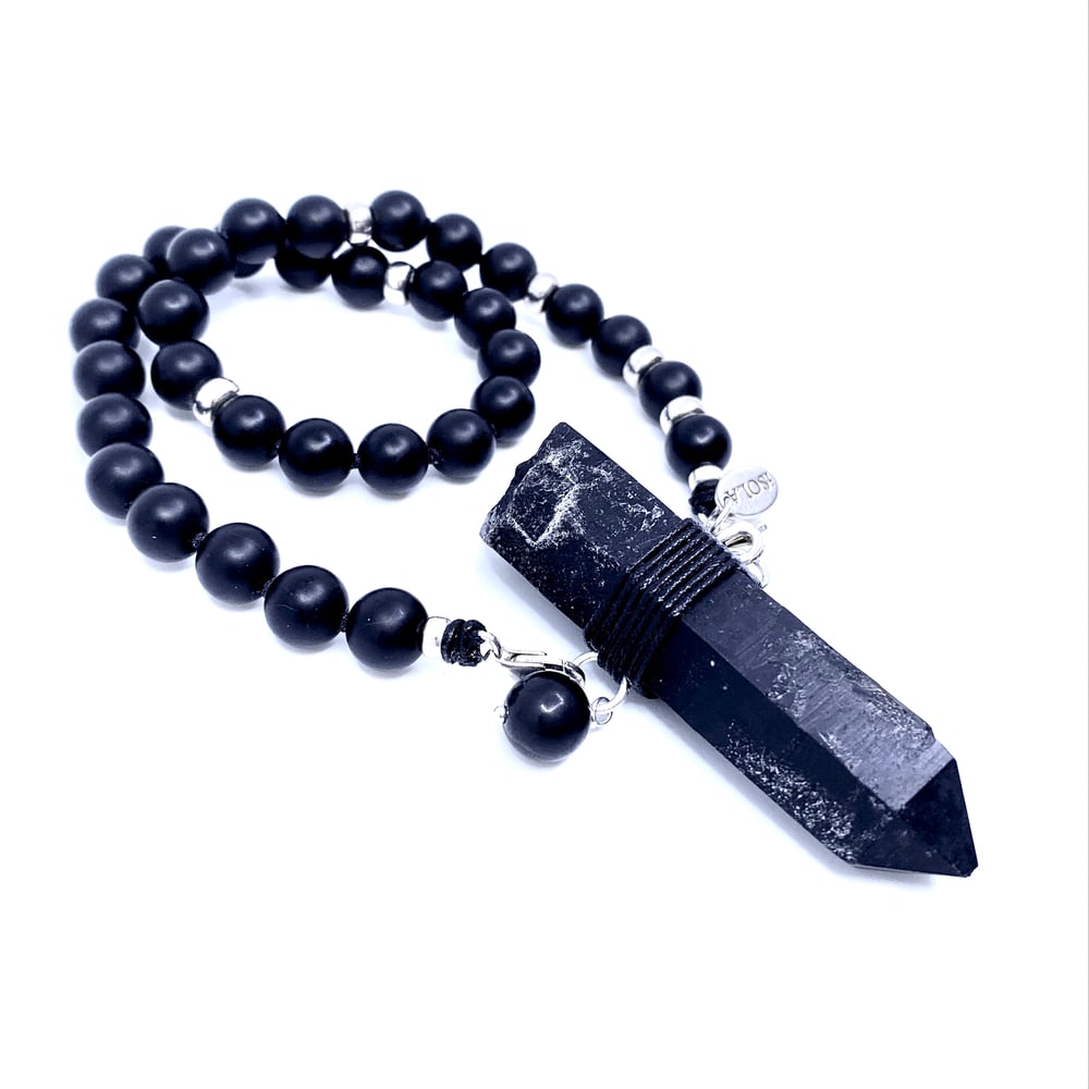 Image of Black Onyx Choker 33 with Black Mongolian Quartz.