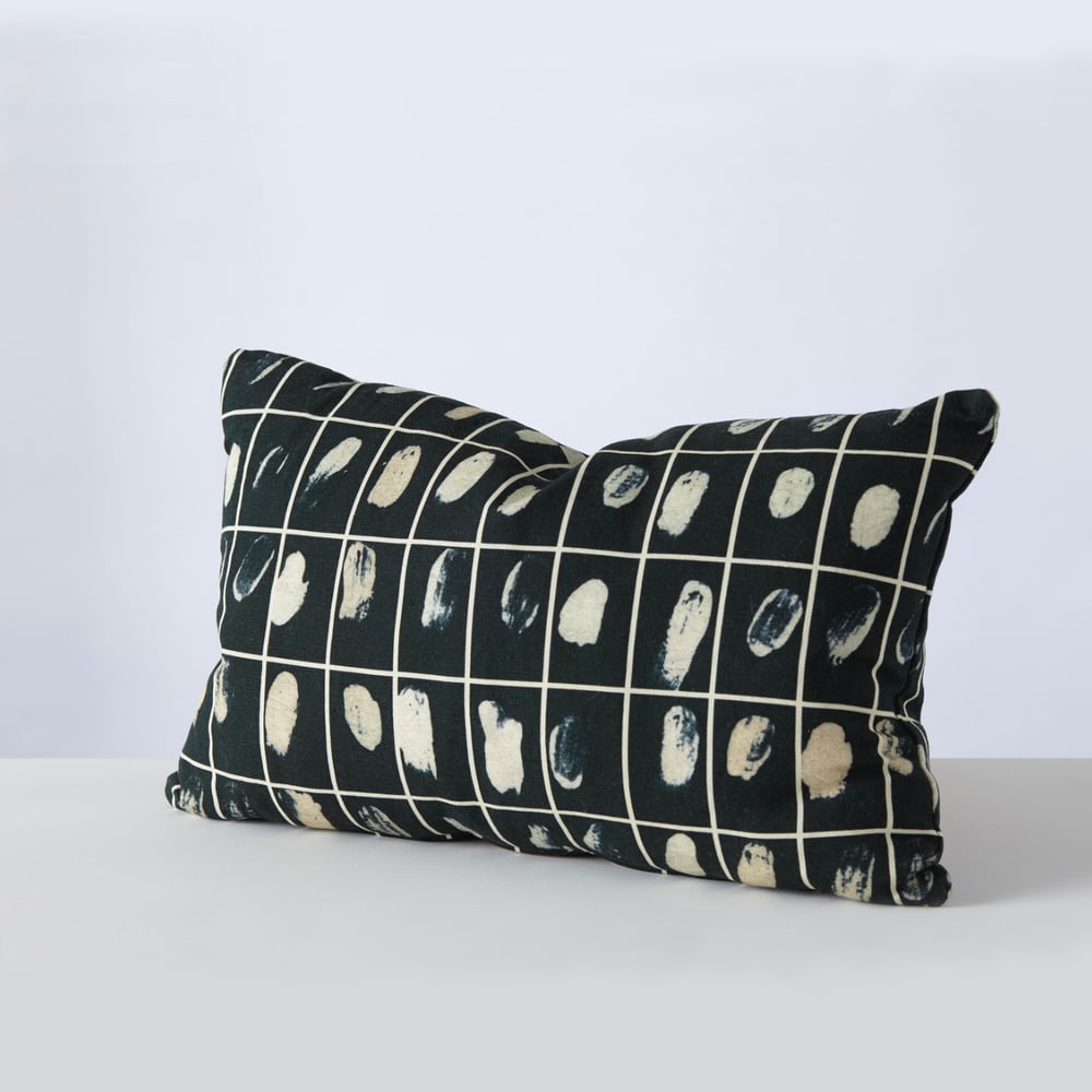 Image of Rule cushion in 2 colour-ways from Stoff Studios