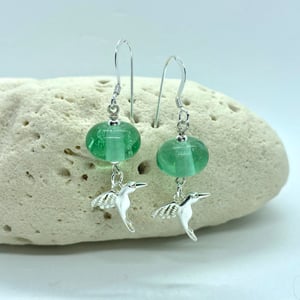 Image of Transparent Mint Hummingbird Dangle Earrings