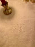 One-Off French Vintage Monogrammed Initials "PR" Tablecloth & Napkin Set 