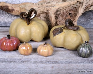 Image of  One Golden Yellow Pumpkin, Hand Sculpted Ceramic Pottery for Fall Thanksgiving Decorating
