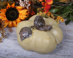 Image of  One Golden Yellow Pumpkin, Hand Sculpted Ceramic Pottery for Fall Thanksgiving Decorating