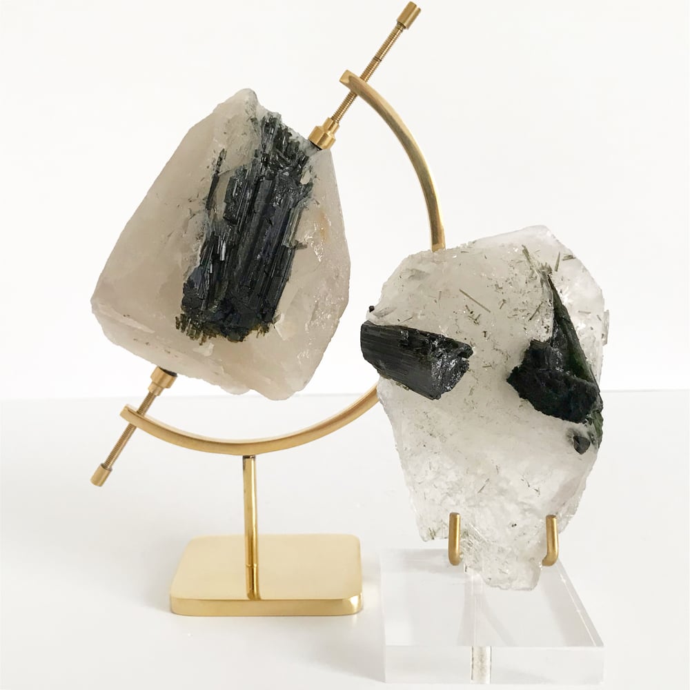 Image of Green Tourmaline no.65 + Brass Arc Stand
