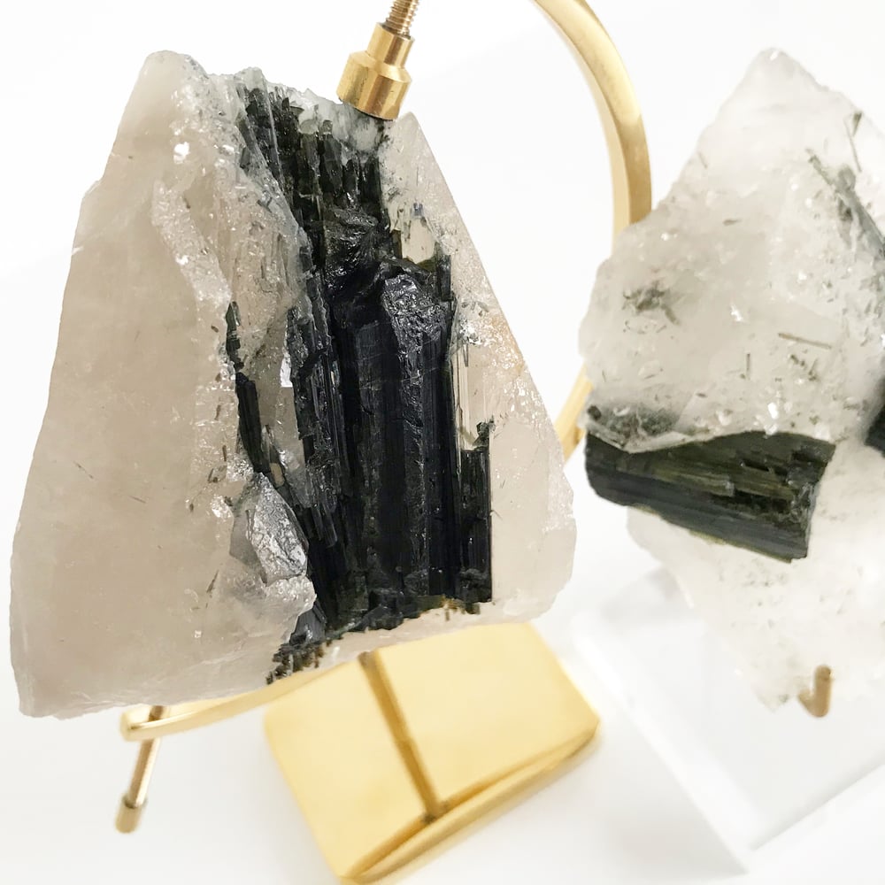 Image of Green Tourmaline no.65 + Brass Arc Stand