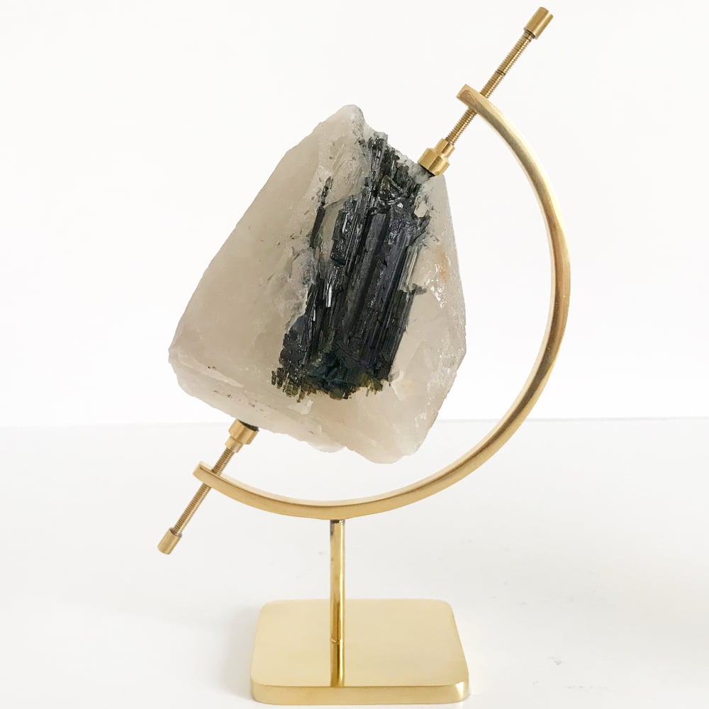 Image of Green Tourmaline no.65 + Brass Arc Stand