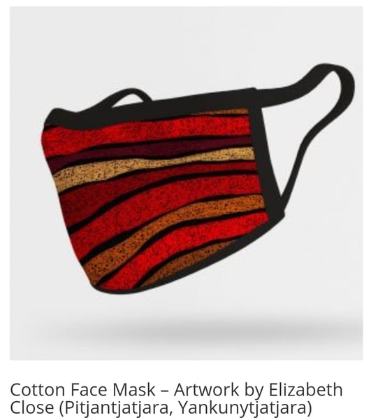 Image of Ochre Dawn Red Elizabeth Close Cotton face mask.