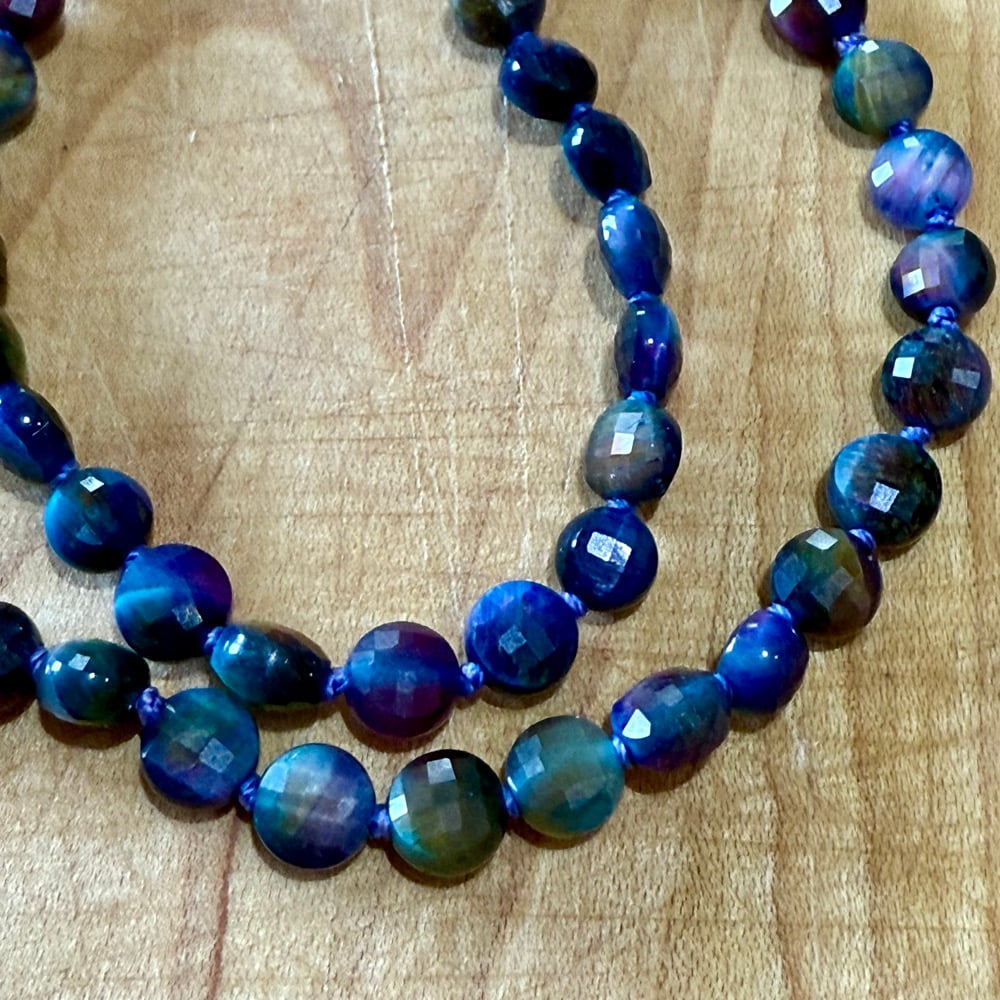 Image of Galaxy Tigers Eye & Natural Silver Obsidian Handcarved Meteorite Beaded Necklace
