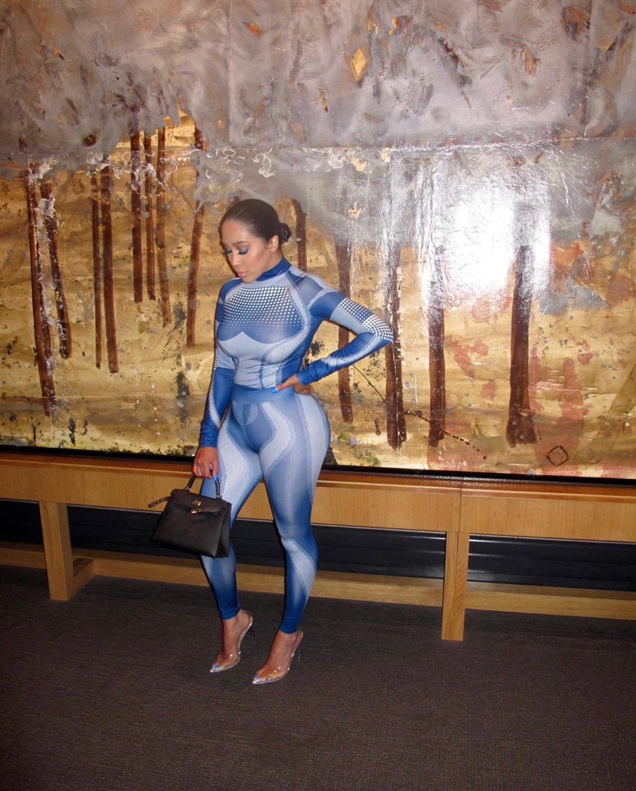 Image of BLUE/WHITE SYMMETRIC GRAPHIC PRINTED 2-PIECE SET (M/L)