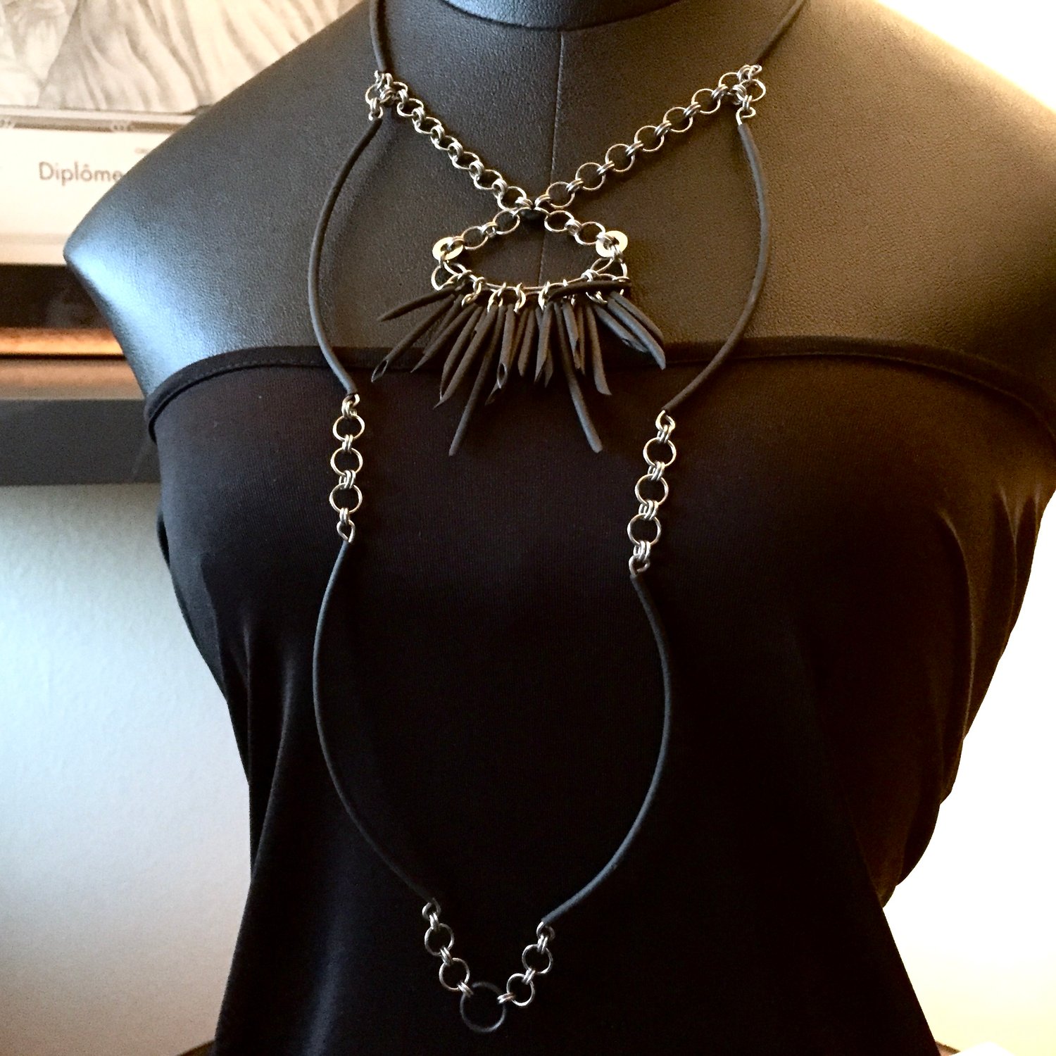 Image of OOAK - Black Urchin Extra Long 2-Tier Necklace