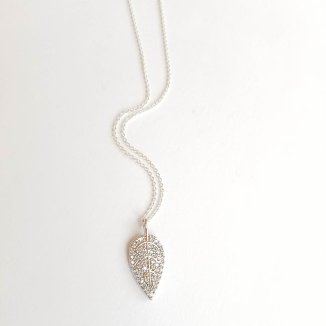 Simple Pave Silver Leaf Necklace