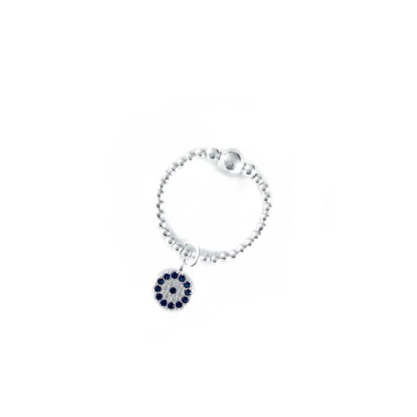 Image of Sterling Silver Diamanté Evil Eye Charm Ring
