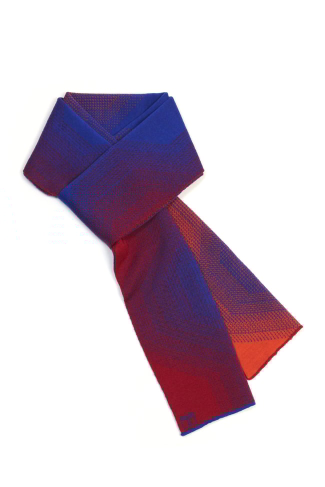 PRISMA dark red - cobalt - orange scarf, by Thijs Verhaar