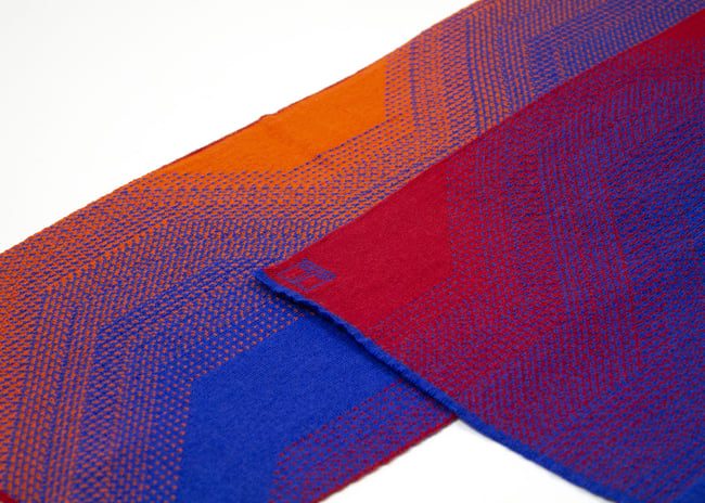 PRISMA dark red - cobalt - orange scarf, by Thijs Verhaar