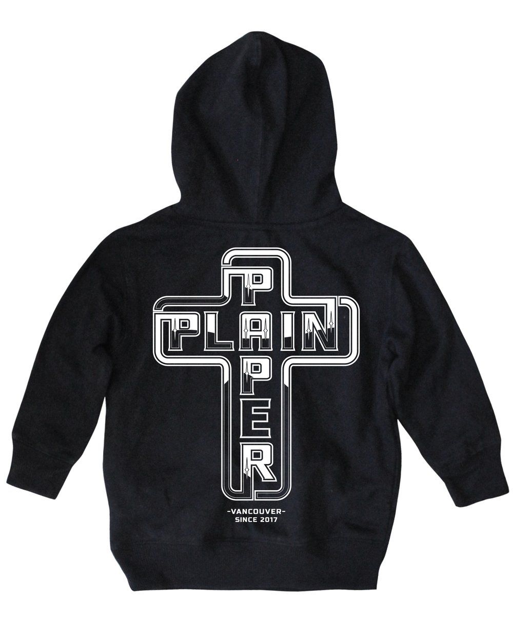 RAISED IN EAST VAN CROSS HOODY BLACK Paper Plain
