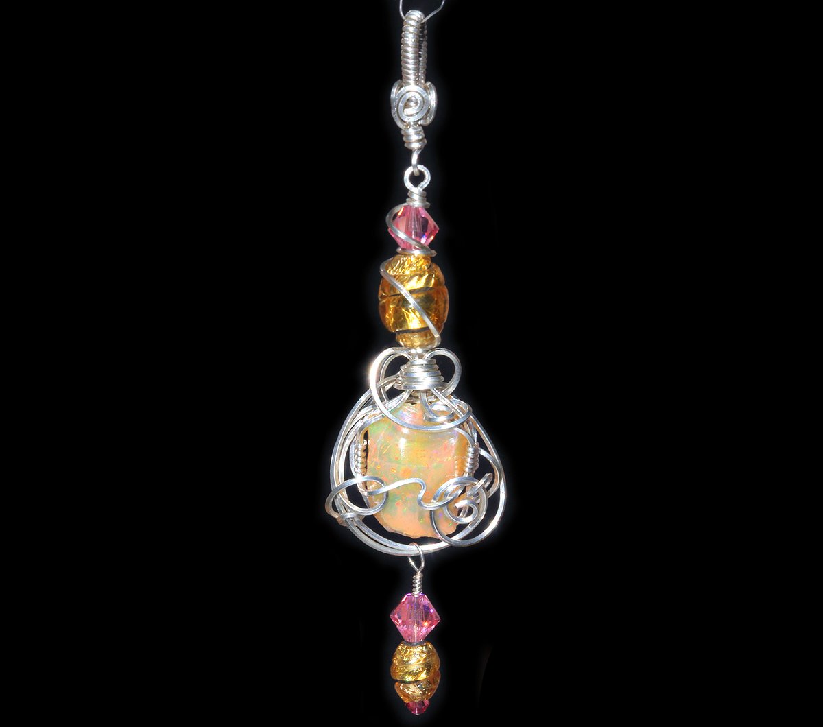 Ethiopian Opal Pendant with Antique Venetian Glass Foil Beads