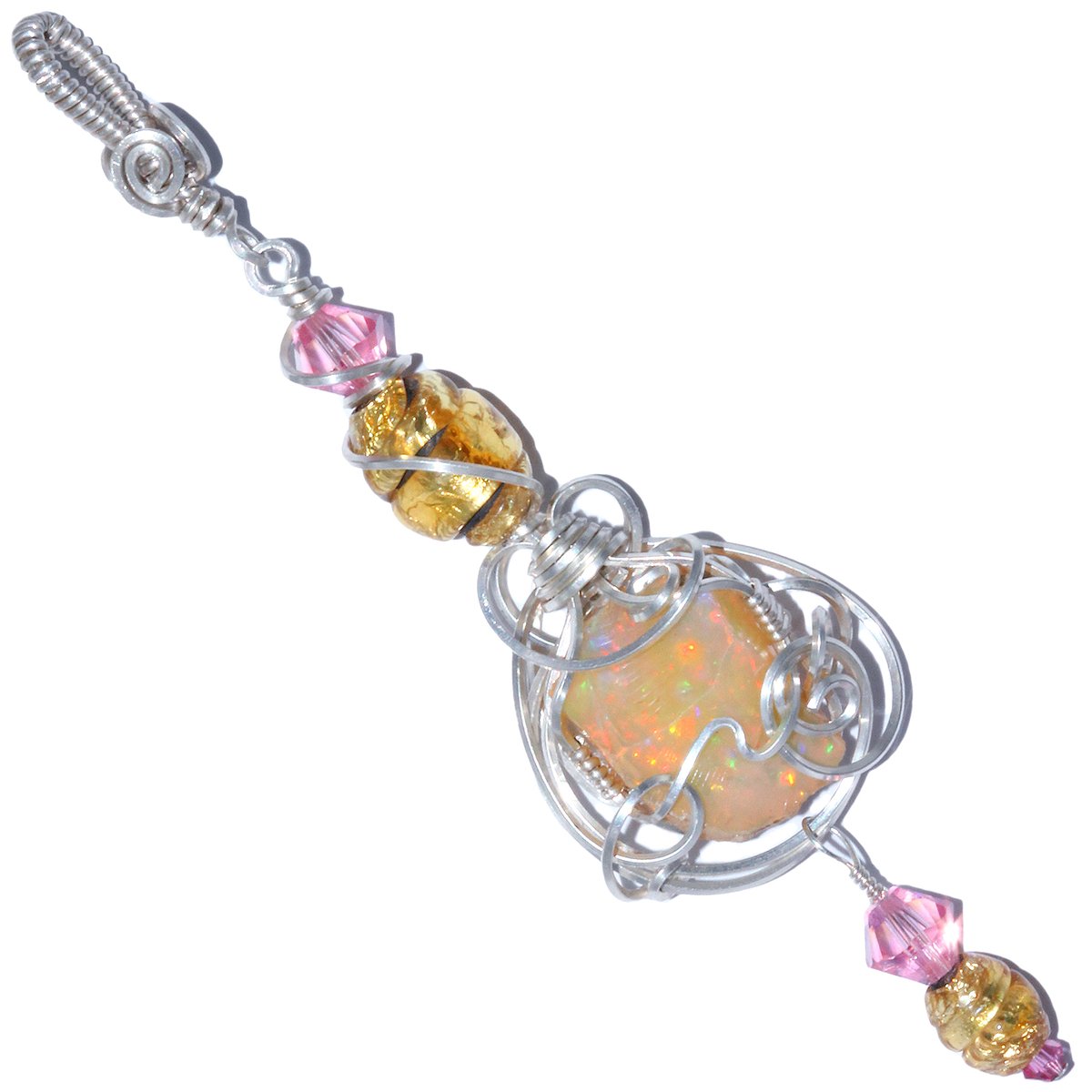 Ethiopian Opal Pendant with Antique Venetian Glass Foil Beads