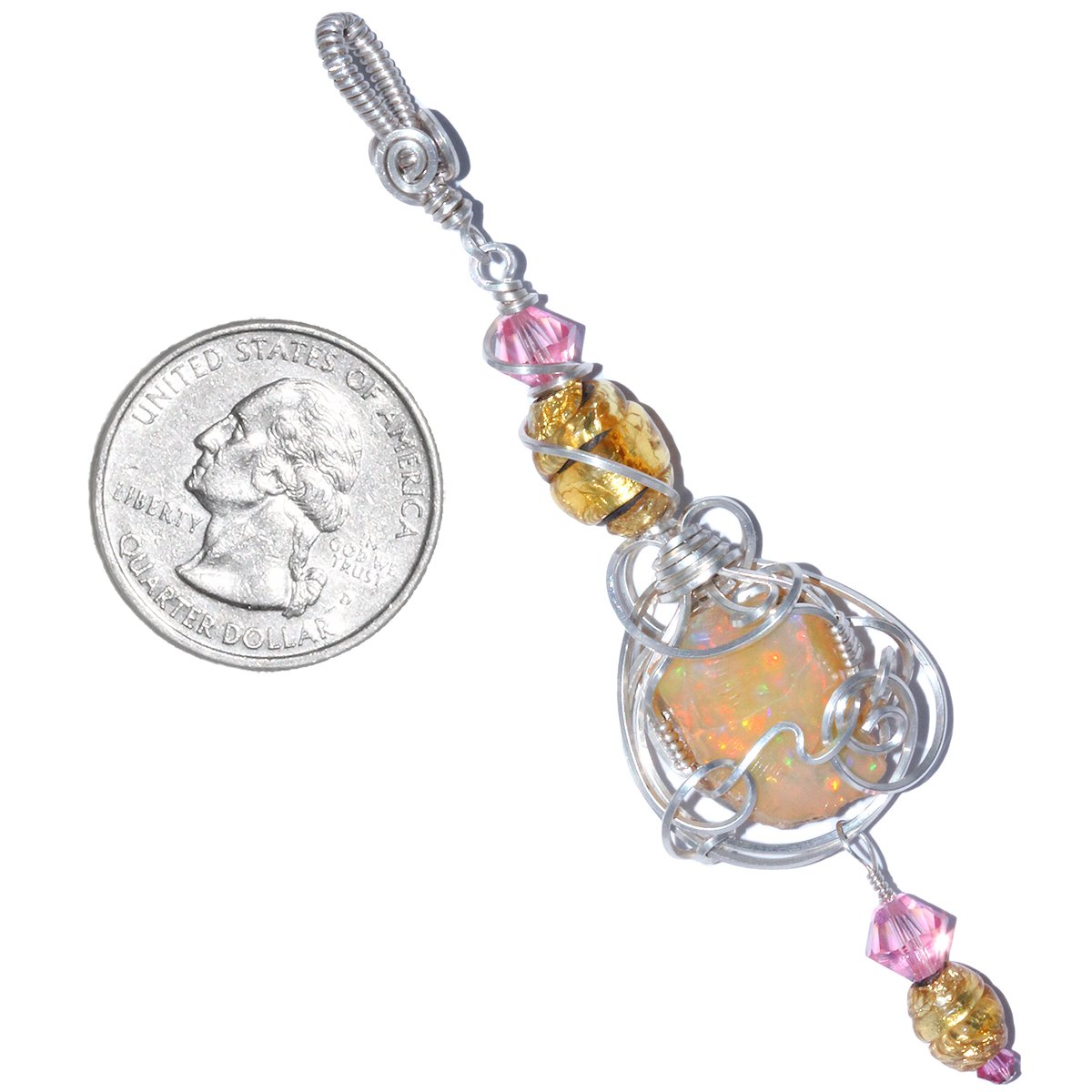 Ethiopian Opal Pendant with Antique Venetian Glass Foil Beads