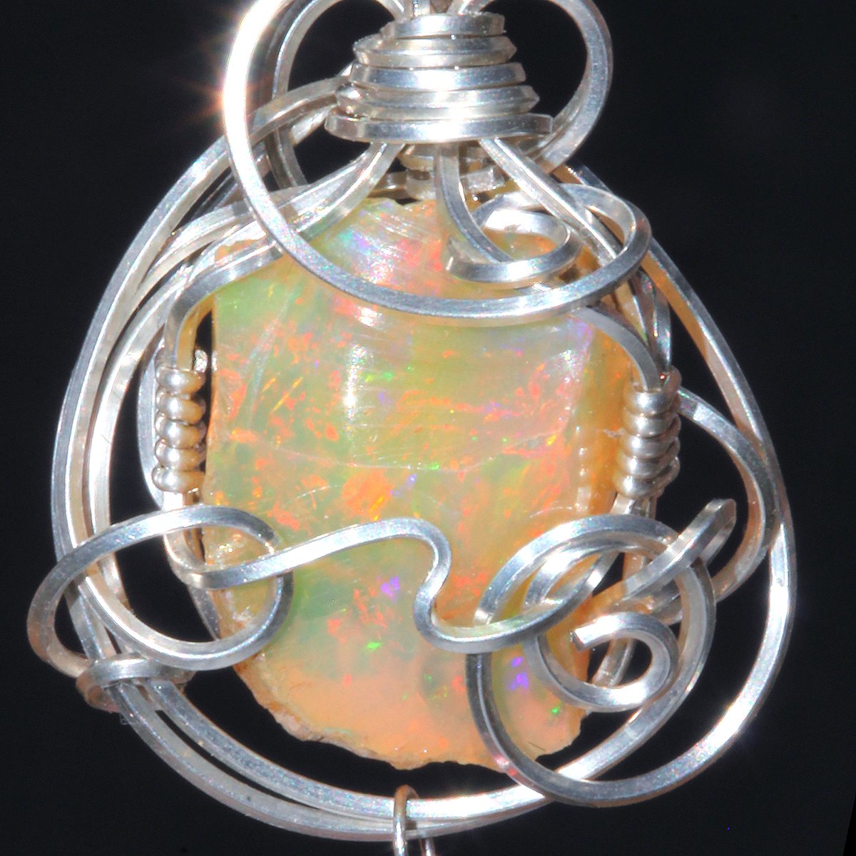 Ethiopian Opal Pendant with Antique Venetian Glass Foil Beads