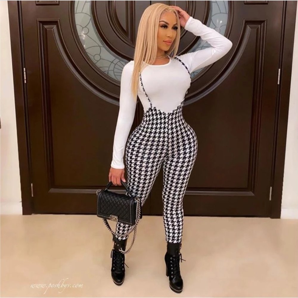 Black & white overall jumpsuit