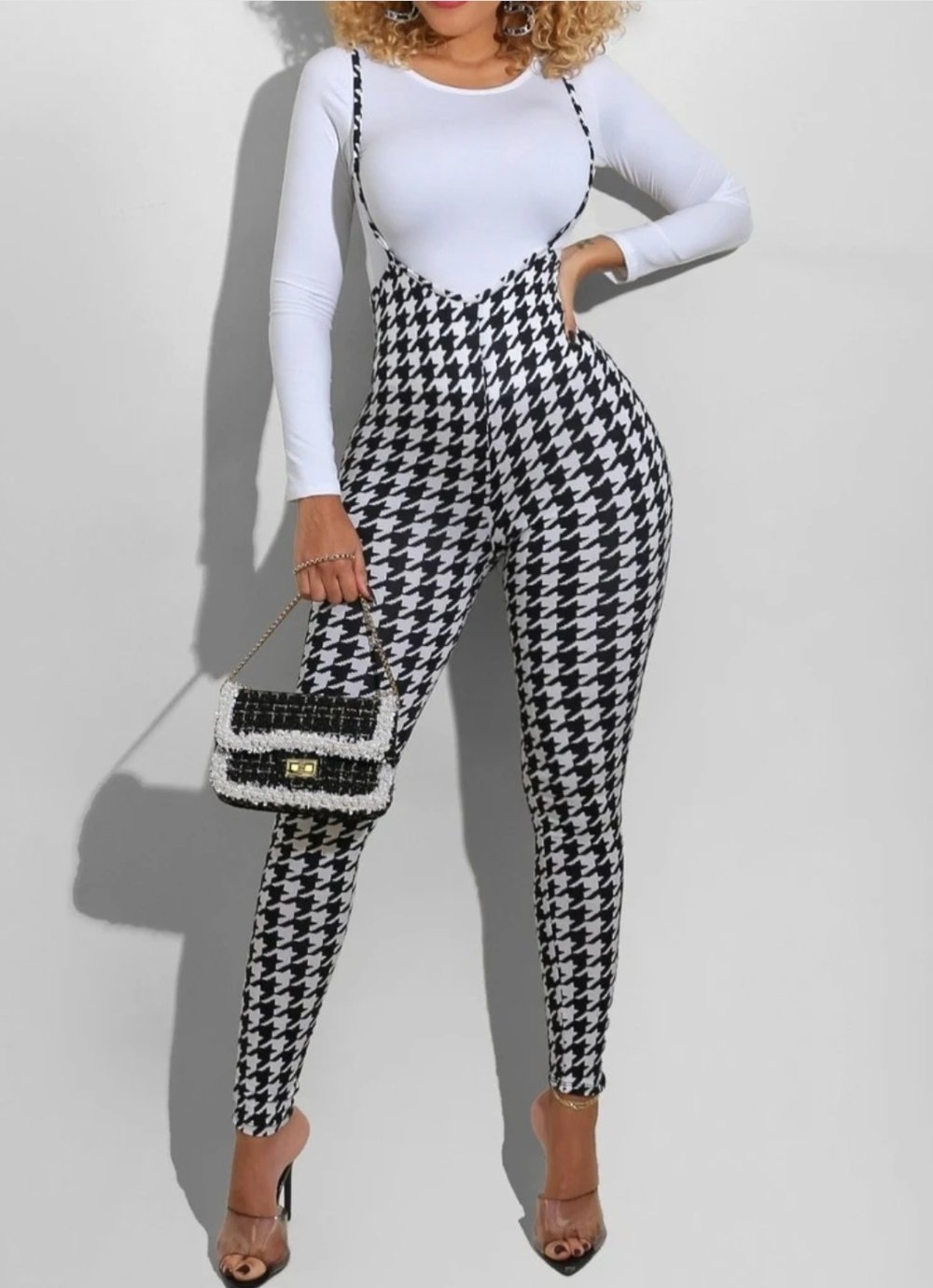 Black & white overall jumpsuit