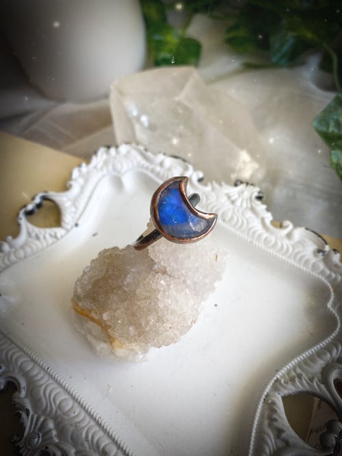 Image of Rainbow Moonstone Moon Goddess Ring
