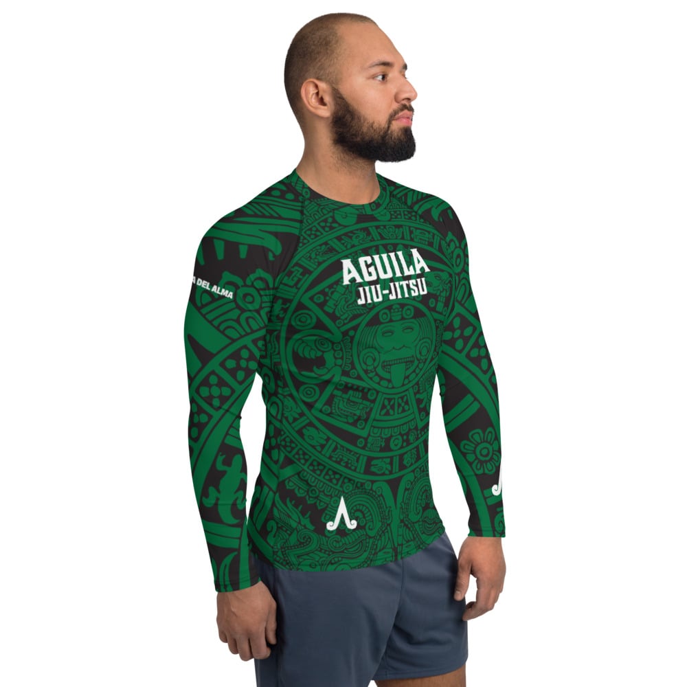 Aguila Jiu Jitsu Aztec Calendar Rashguard Mexico Green Aguila Jiu Jitsu Apparel