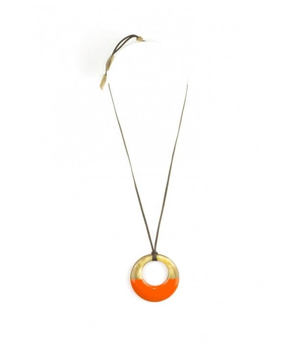 Orange lacquer & Blond horn Ring pendant