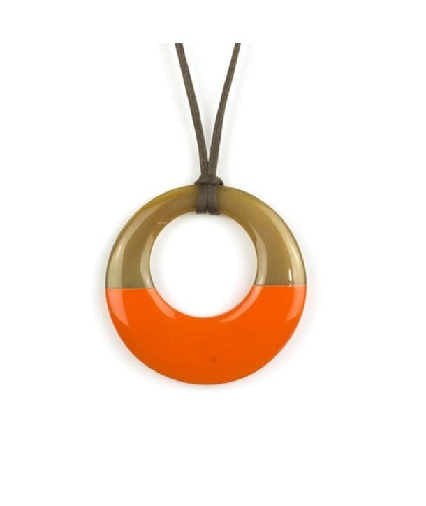 Orange lacquer & Blond horn Ring pendant