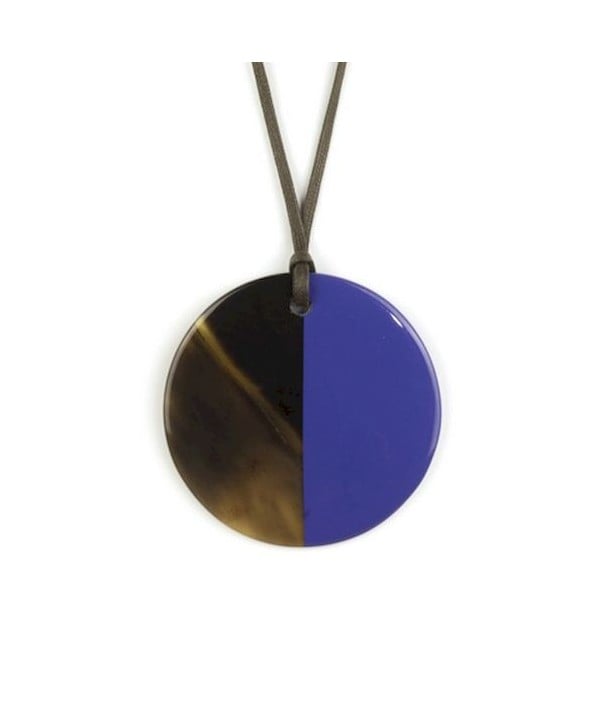 Indigo lacquer & Natural horn disc pendant 