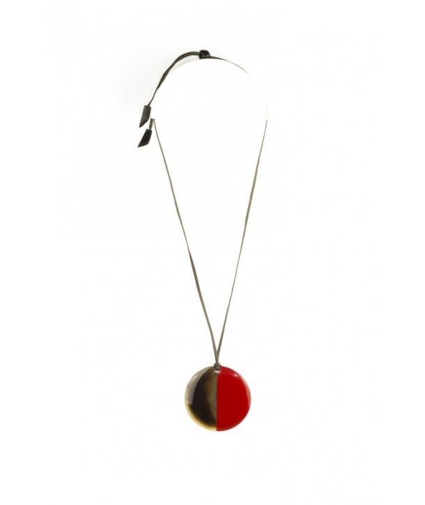 Red lacquer & Natural horn disc pendant 