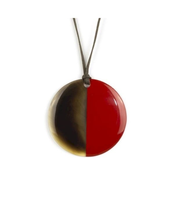 Red lacquer & Natural horn disc pendant 