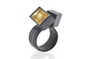 Topaz and cube sculptural ring in oxidised sterling silver by Chris Boland