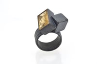 Image 4 of Topaz and cube sculptural ring in oxidised sterling silver by Chris Boland