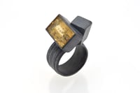 Image 1 of Topaz and cube sculptural ring in oxidised sterling silver by Chris Boland