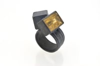 Image 2 of Topaz and cube sculptural ring in oxidised sterling silver by Chris Boland