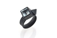 Image 2 of Cube and octahedron ring. aquamarine set in oxidised sterling silver