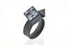 Cube and octahedron ring. aquamarine set in oxidised sterling silver