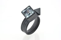 Image 1 of Cube and octahedron ring. aquamarine set in oxidised sterling silver