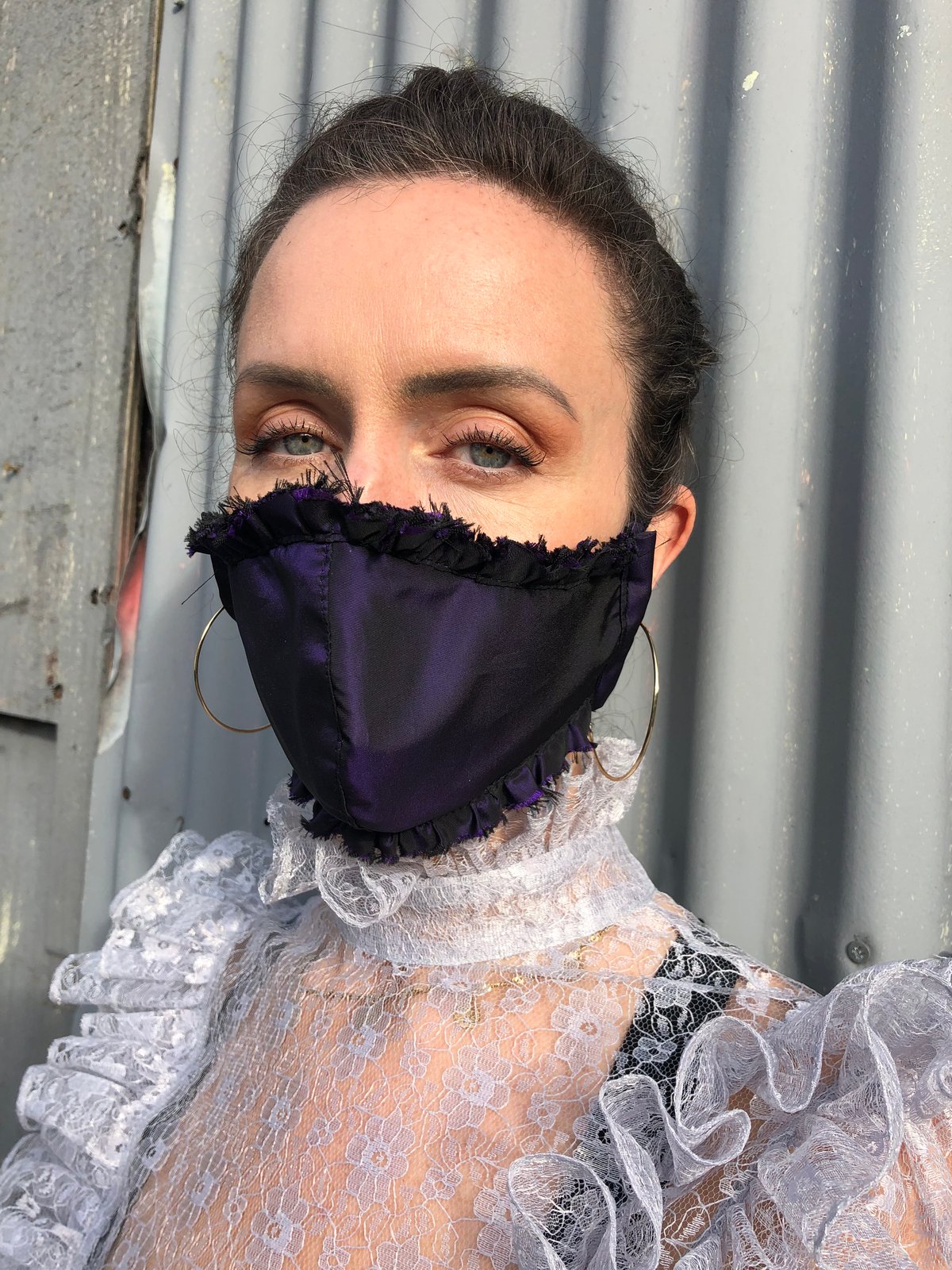 Image of  Deep Violet Silk Shot Taffeta Face covering