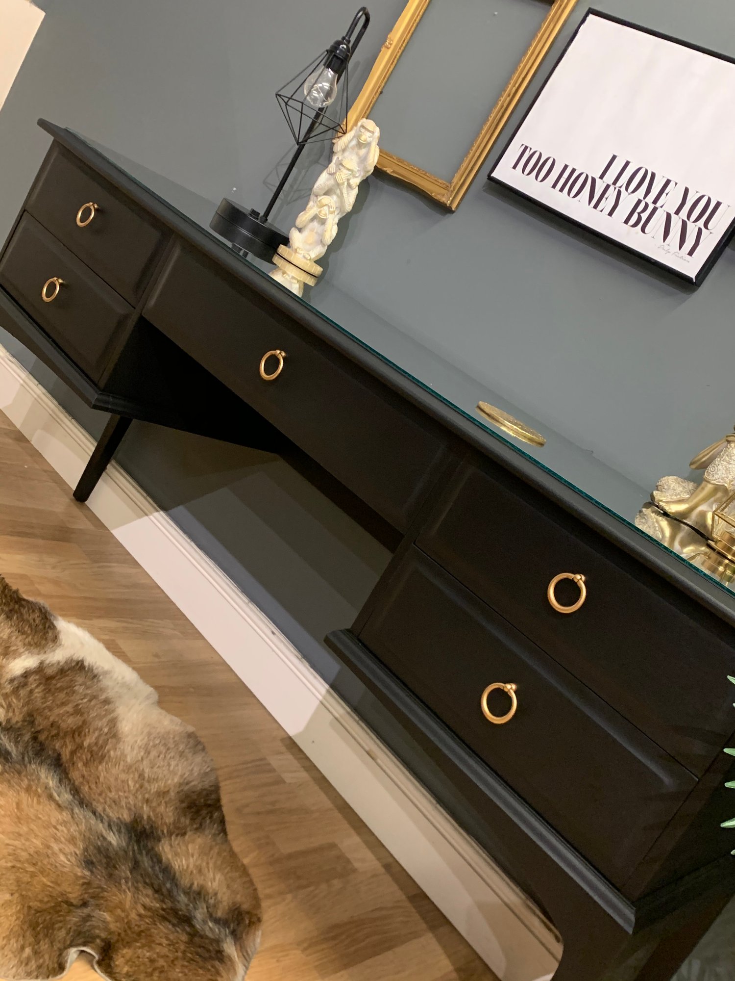 Image of Black stag desk with glass top 