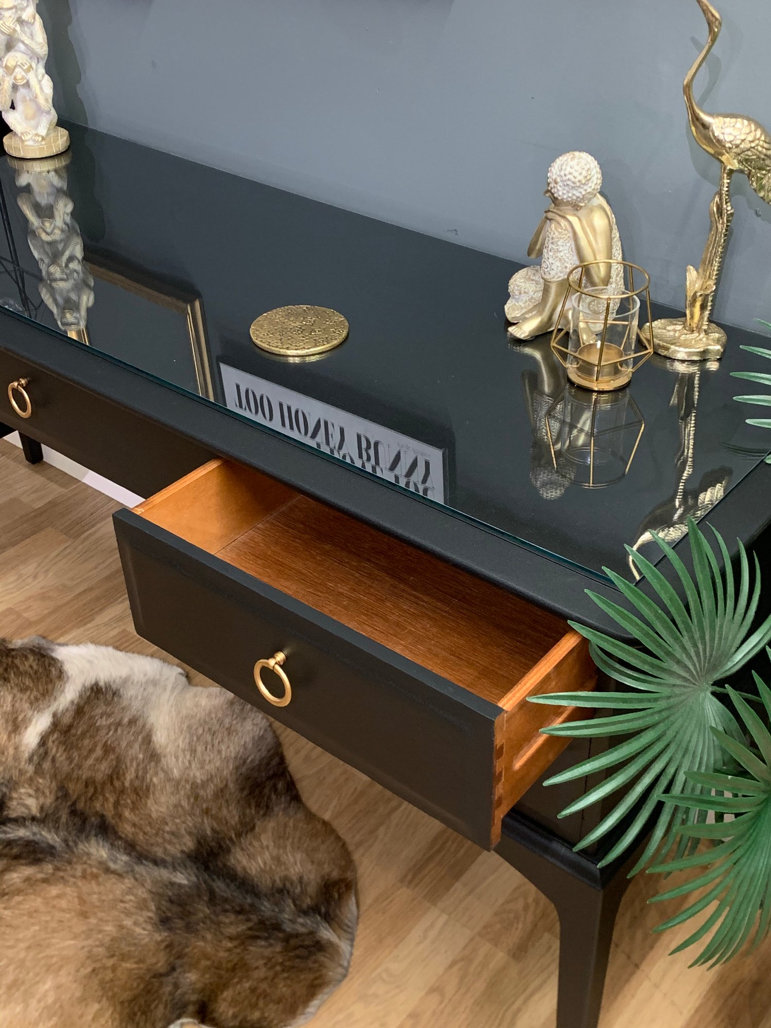 Image of Black stag desk with glass top 