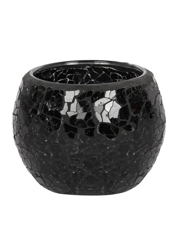 Image of SMALL CRACKLE GLASS CANDLE HOLDER Black