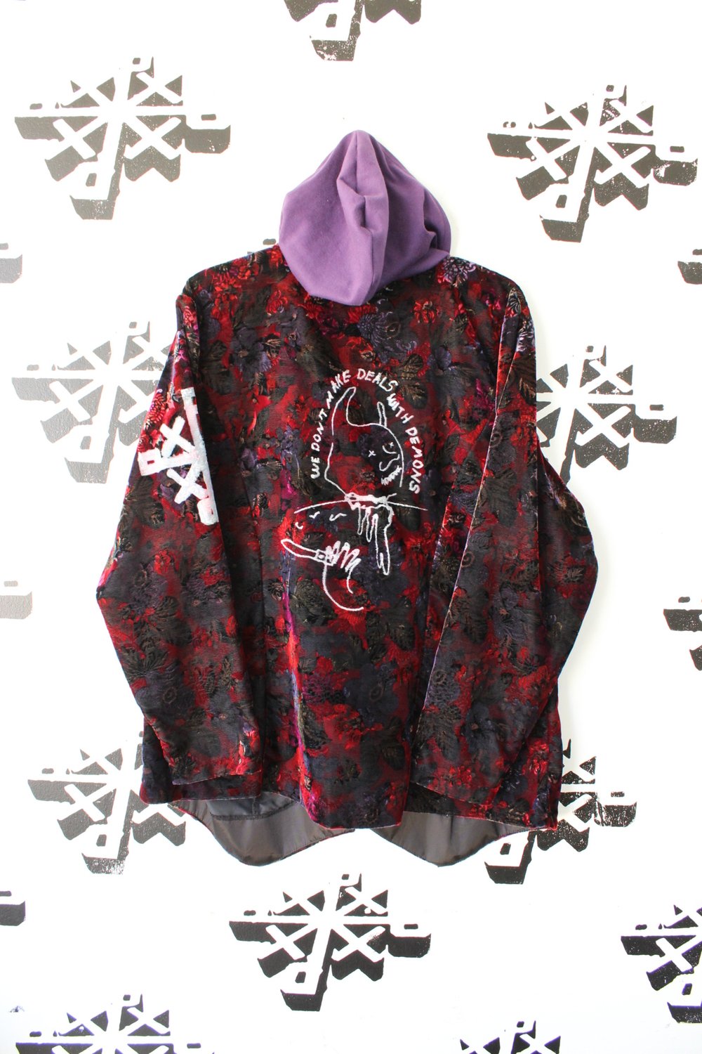 we don’t make deals with demons floral patterned velvet jacket 