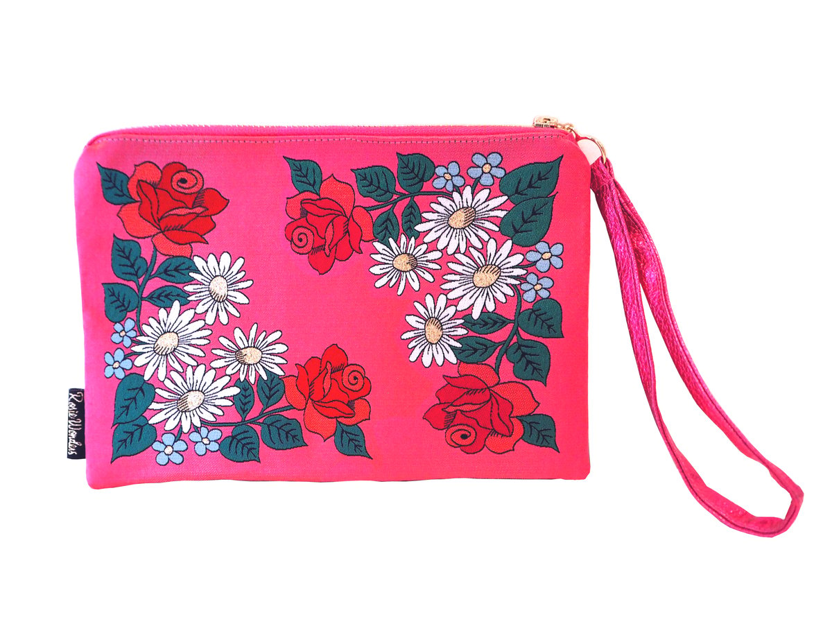 Roses Woven Wristlet Clutch Bag (2 colours)