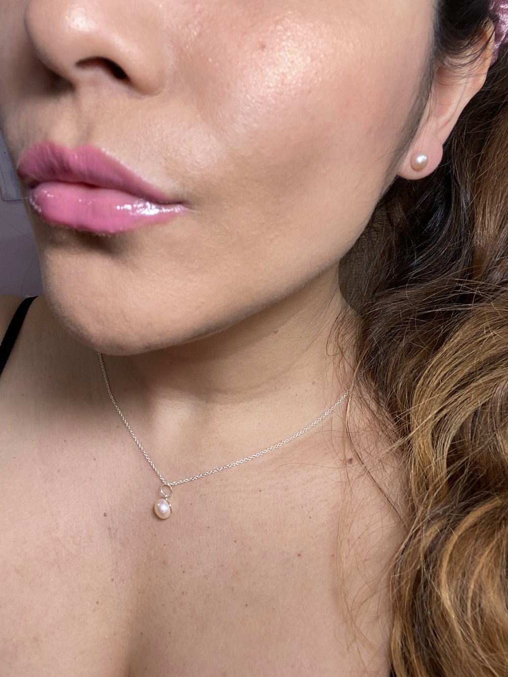 Image of Pink Mother Pearl Earrings and Necklace