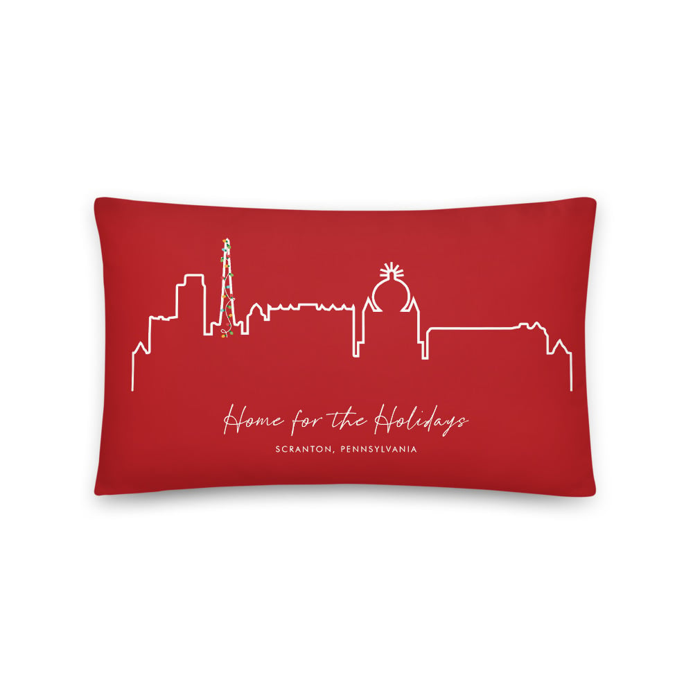 Image of Home for the Holidays Scranton Skyline pillow -RED