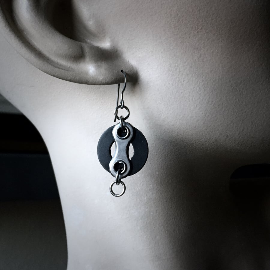 Image of Wheels - Upcyycled Bike Chain Earrings