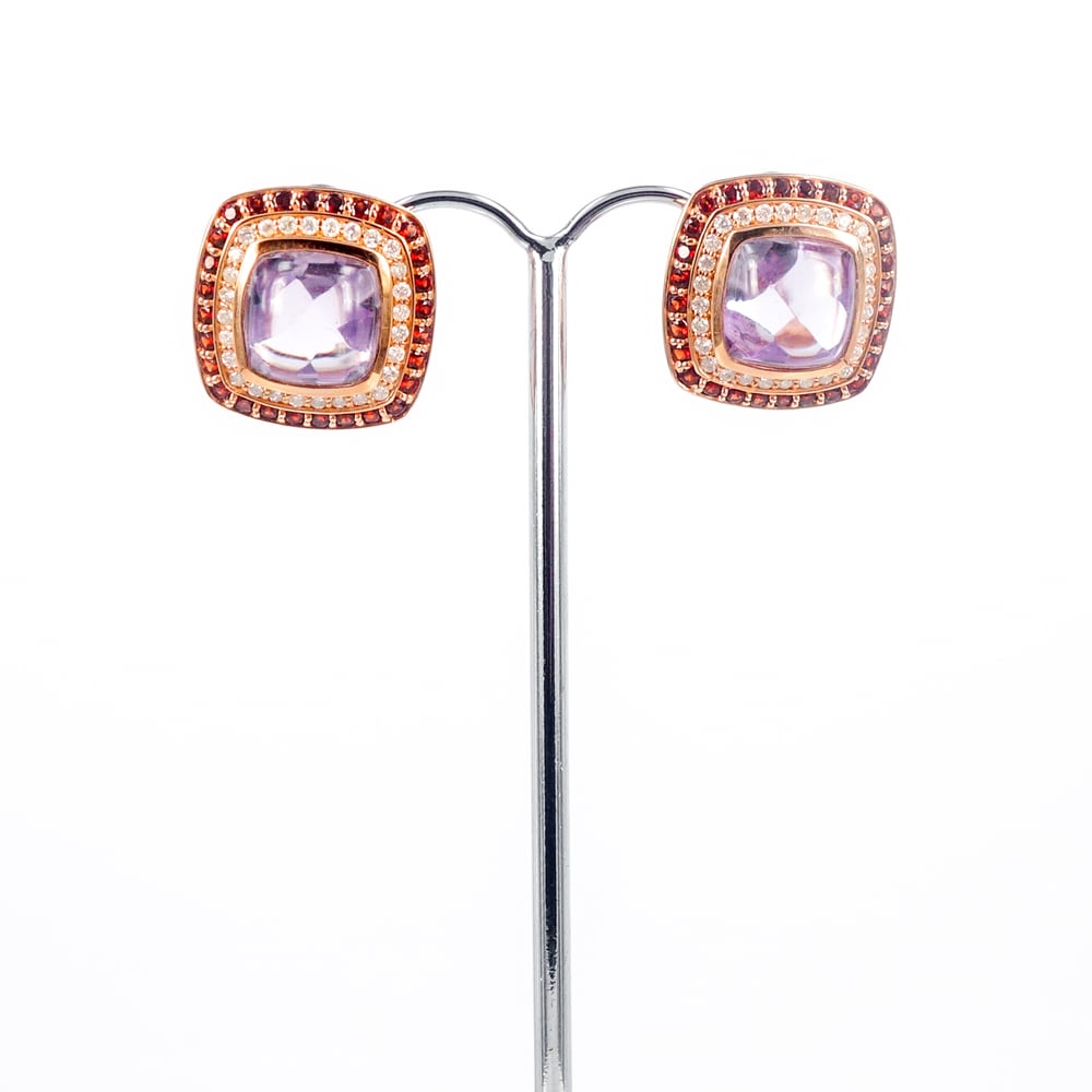 Image of Stunning rose gold diamond and gemstone stud earrings. M2125