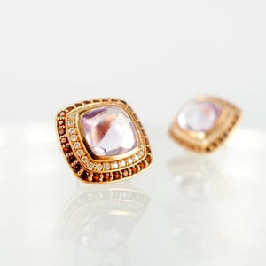 Image of Stunning rose gold diamond and gemstone stud earrings. M2125